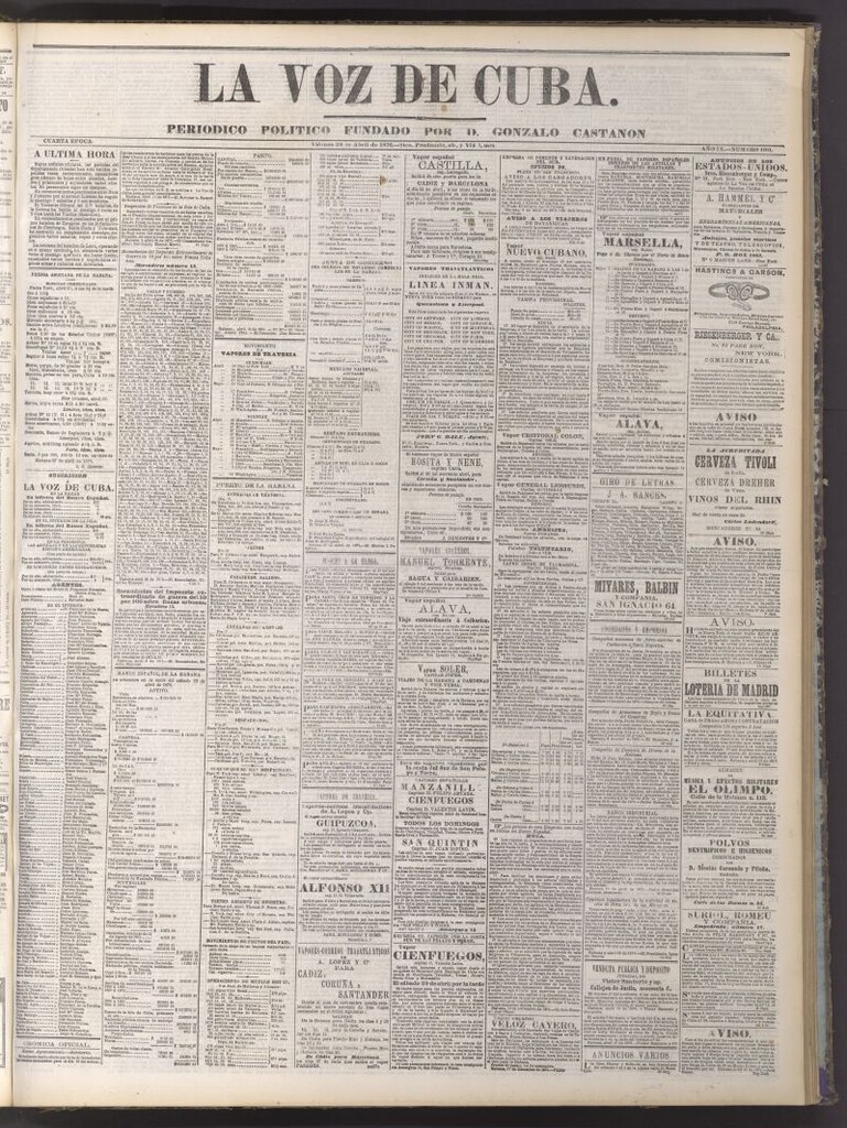 Miniatura de La Voz de Cuba : diario conservador del 28 de abril de 1876