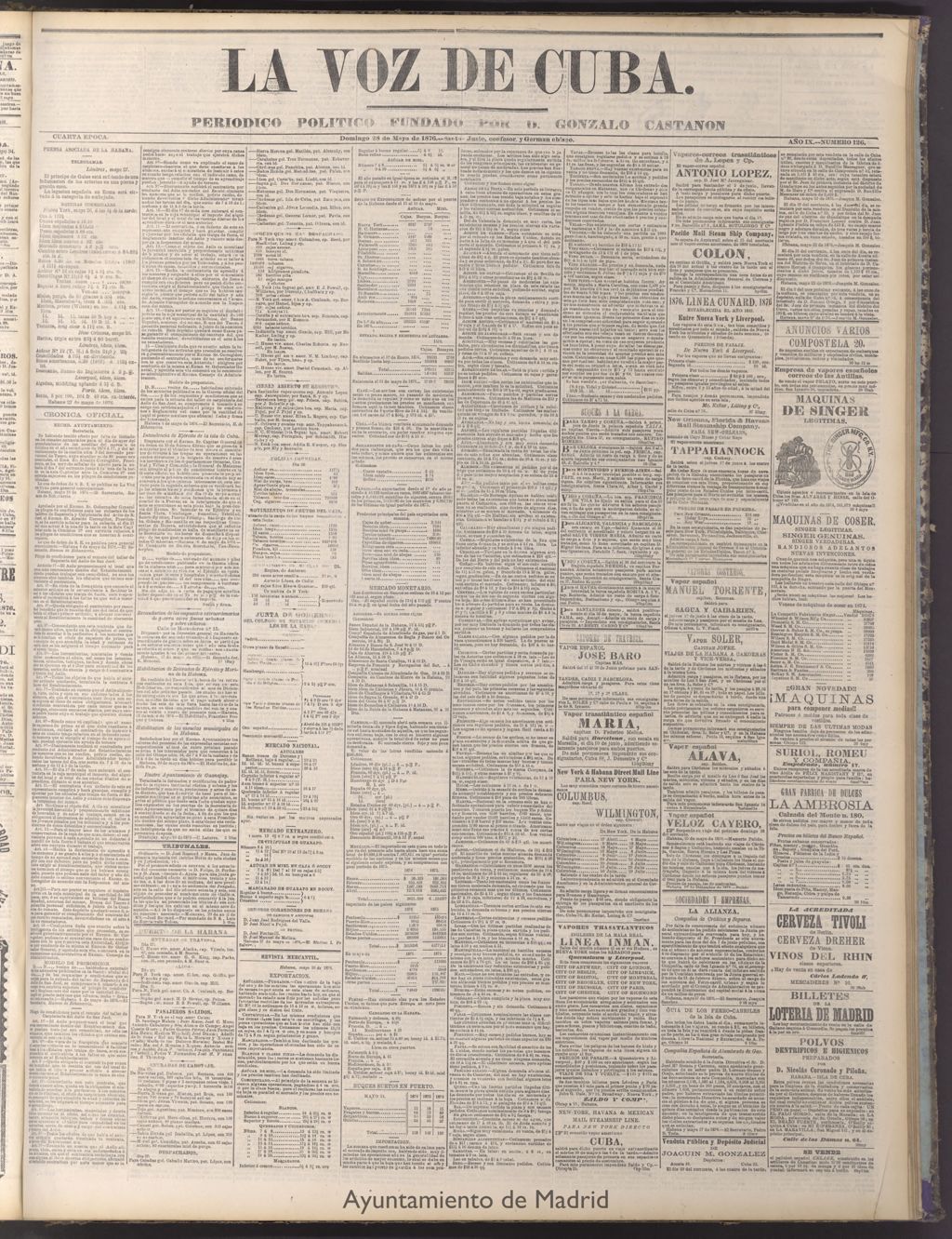 Miniatura de La Voz de Cuba : diario conservador del 28 de mayo de 1876