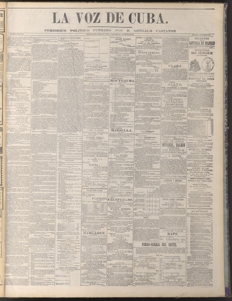 Miniatura de La Voz de Cuba : diario conservador del 27 de junio de 1876