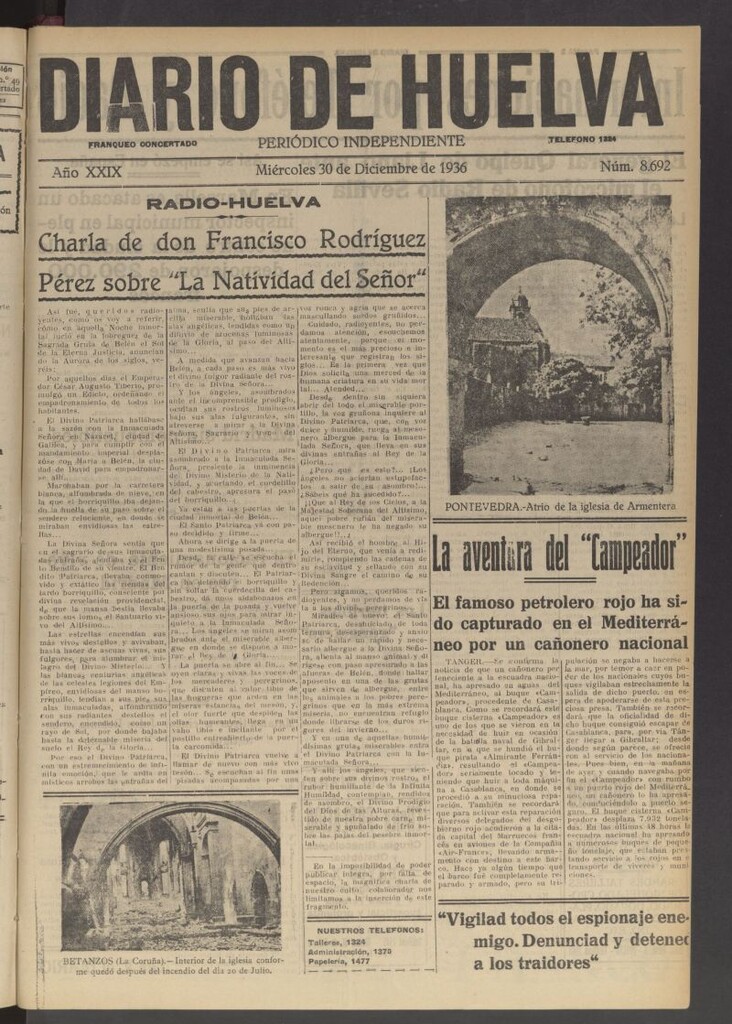 Miniatura de Diario de Huelva : periódico independiente del 30 de diciembre de 1936
