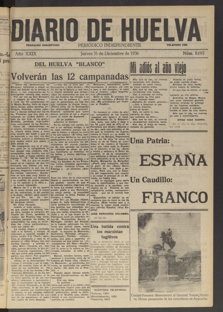 Miniatura de Diario de Huelva : periódico independiente del 31 de diciembre de 1936