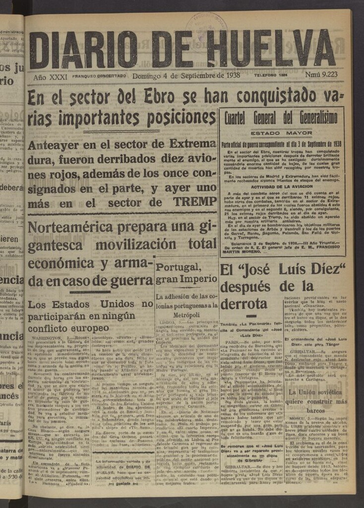 Miniatura de Diario de Huelva : periódico independiente del 4 de septiembre de 1938