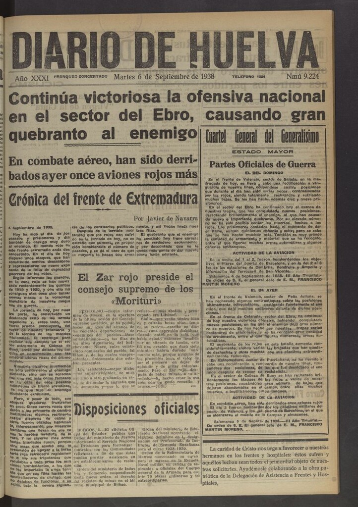 Miniatura de Diario de Huelva : periódico independiente del 6 de septiembre de 1938
