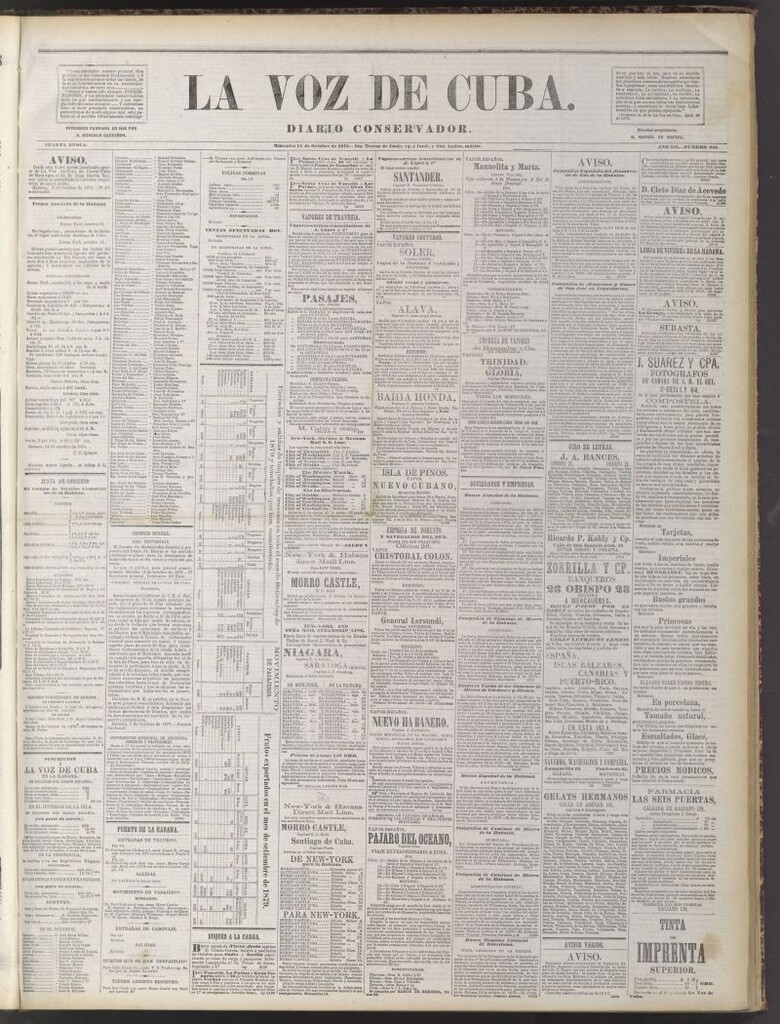 Miniatura de La Voz de Cuba : diario conservador del 15 de octubre de 1879