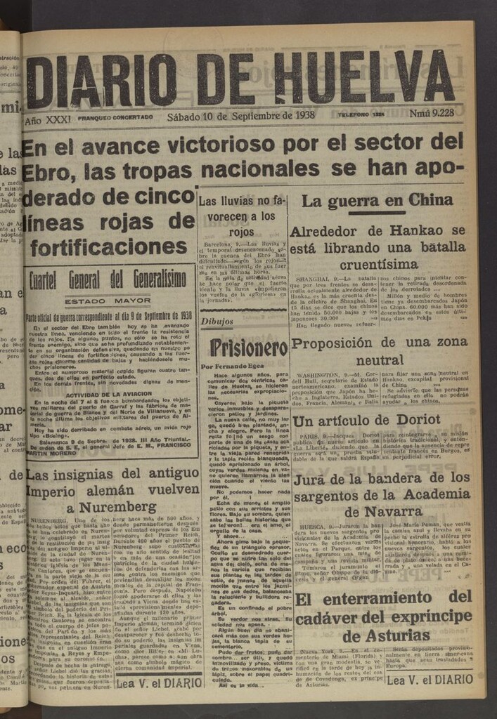 Miniatura de Diario de Huelva : periódico independiente del 10 de septiembre de 1938