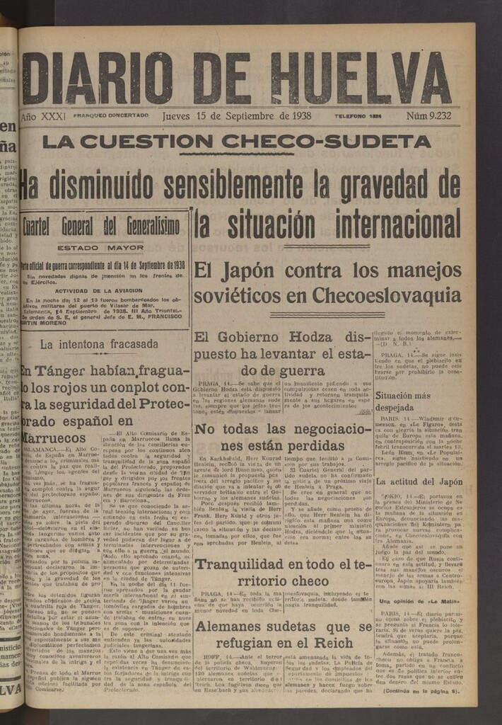 Miniatura de Diario de Huelva : periódico independiente del 15 de septiembre de 1938