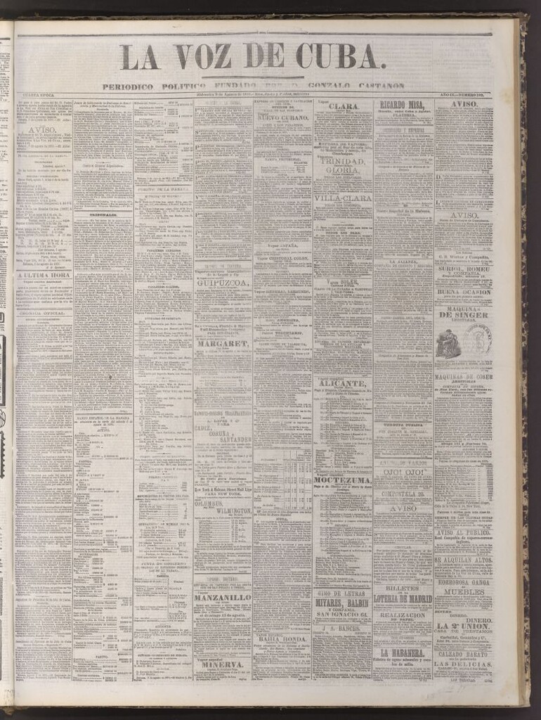 Miniatura de La Voz de Cuba : diario conservador del 9 de agosto de 1876