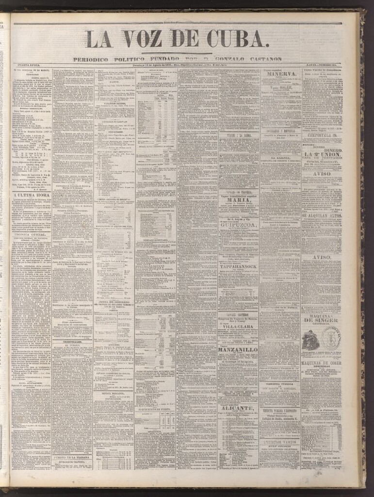 Miniatura de La Voz de Cuba : diario conservador del 13 de agosto de 1876