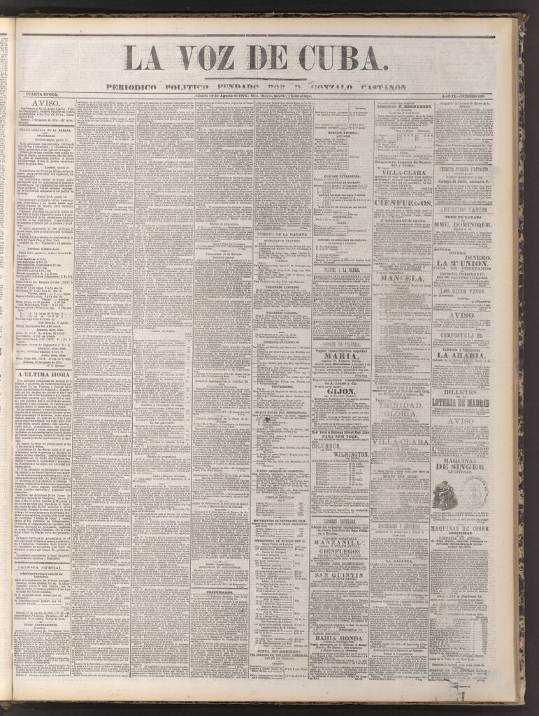 Miniatura de La Voz de Cuba : diario conservador del 19 de agosto de 1876