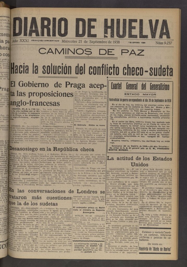 Miniatura de Diario de Huelva : periódico independiente del 21 de septiembre de 1938