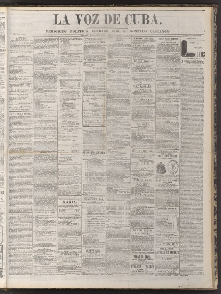 Miniatura de La Voz de Cuba : diario conservador del 1 de septiembre de 1876