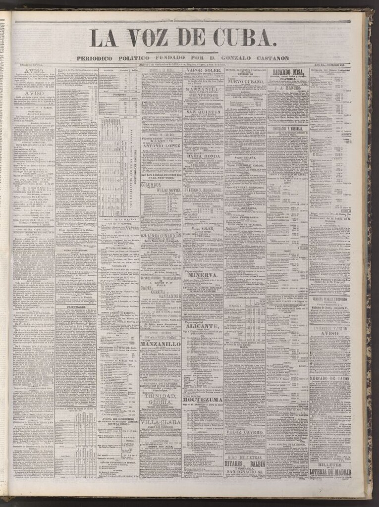 Miniatura de La Voz de Cuba : diario conservador del 7 de septiembre de 1876