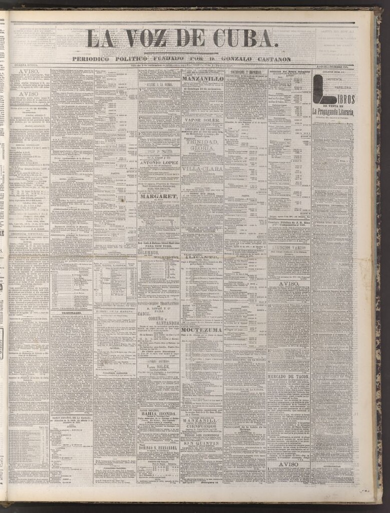 Miniatura de La Voz de Cuba : diario conservador del 9 de septiembre de 1876