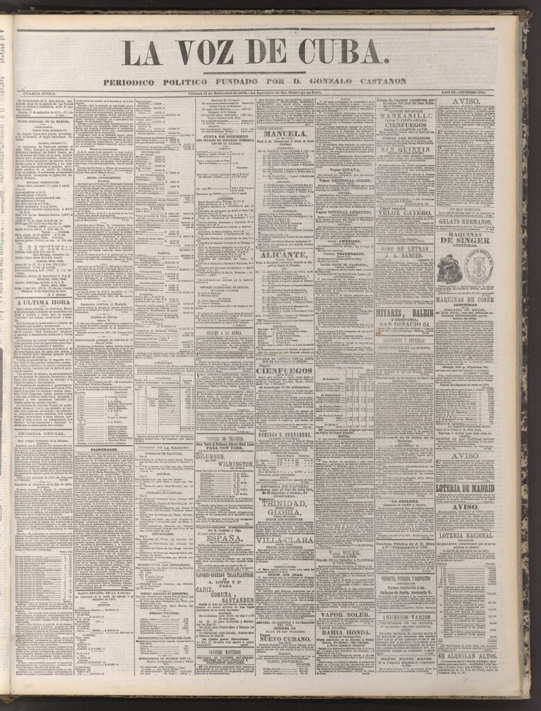 Miniatura de La Voz de Cuba : diario conservador del 15 de septiembre de 1876