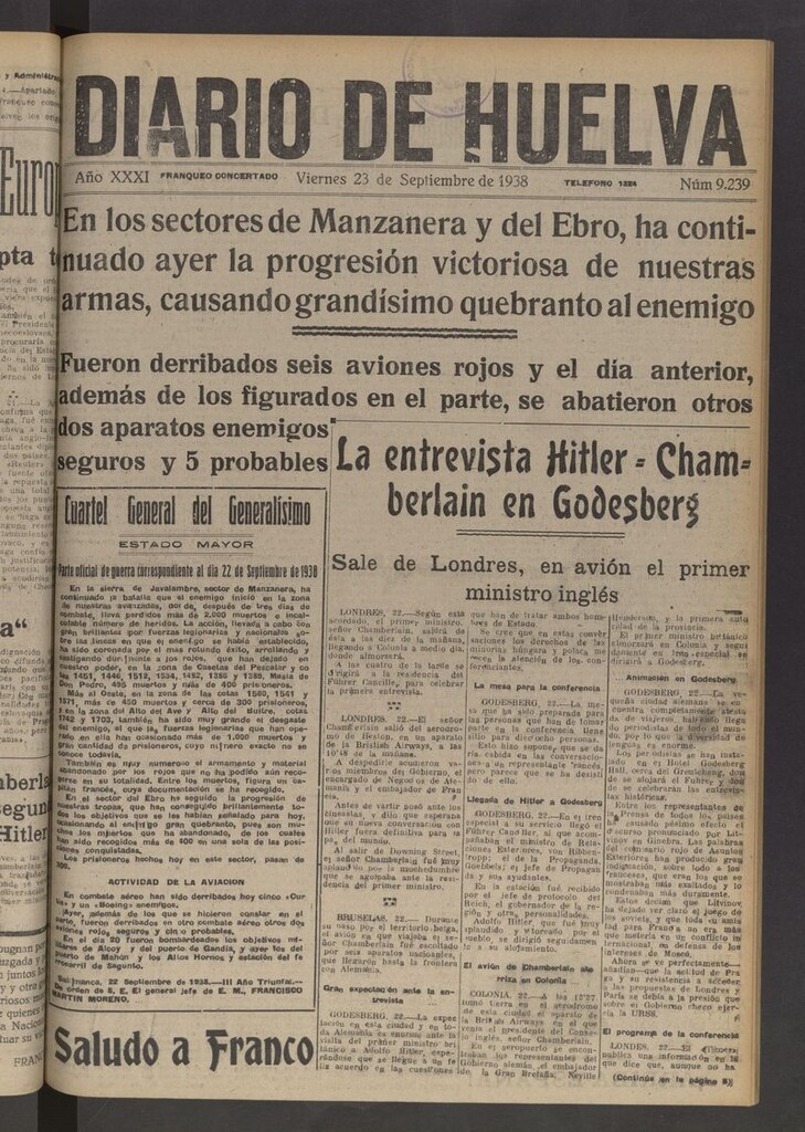 Miniatura de Diario de Huelva : periódico independiente del 23 de septiembre de 1938