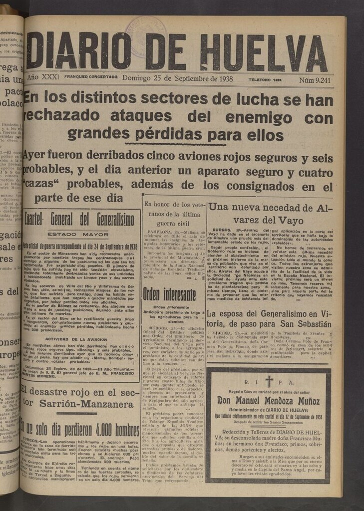 Miniatura de Diario de Huelva : periódico independiente del 25 de septiembre de 1938