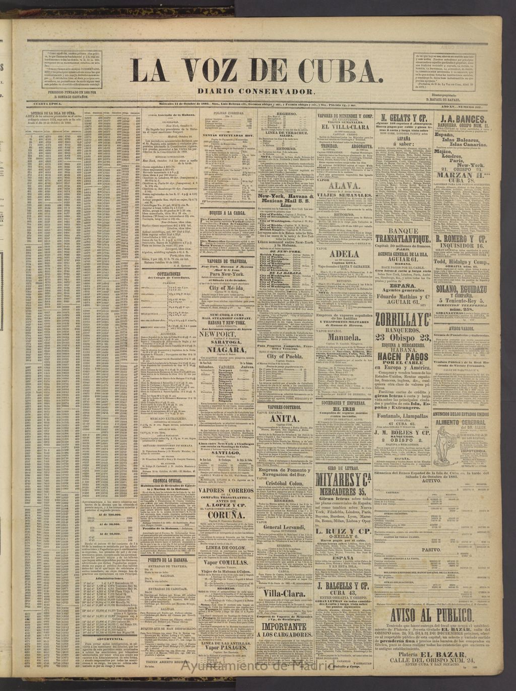 Miniatura de La Voz de Cuba : diario conservador del 11 de octubre de 1882