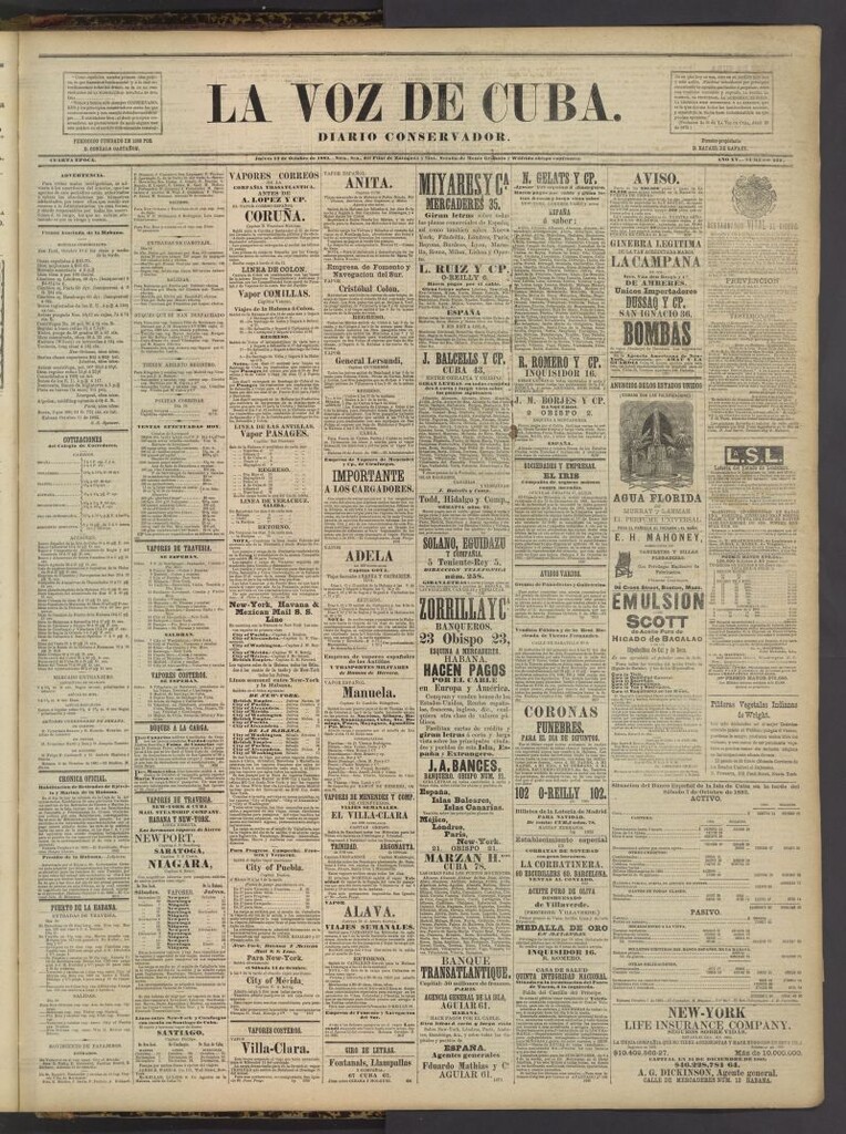 Miniatura de La Voz de Cuba : diario conservador del 12 de octubre de 1882