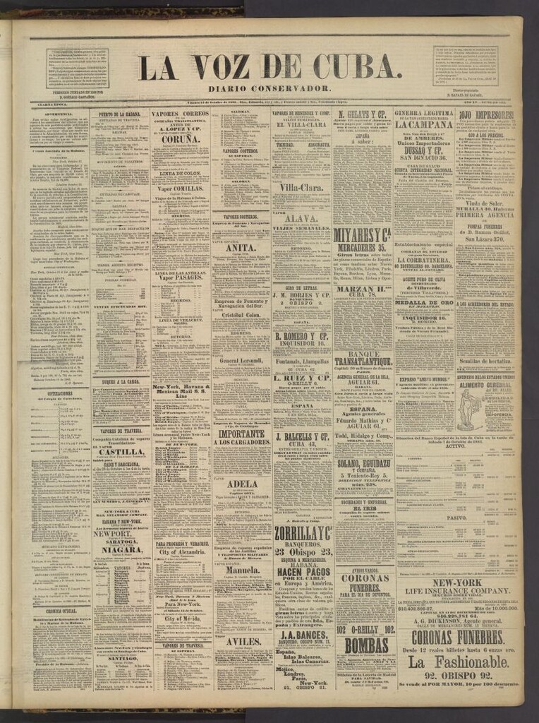 Miniatura de La Voz de Cuba : diario conservador del 13 de octubre de 1882