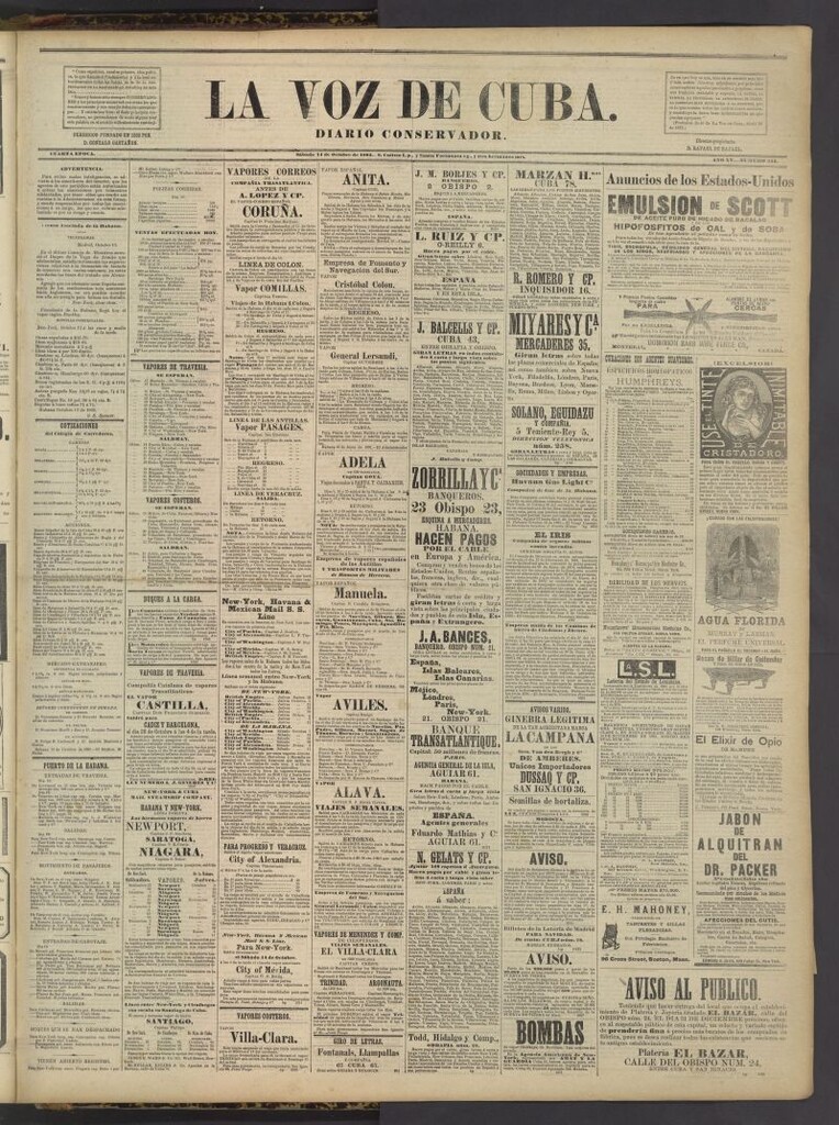 Miniatura de La Voz de Cuba : diario conservador del 14 de octubre de 1882
