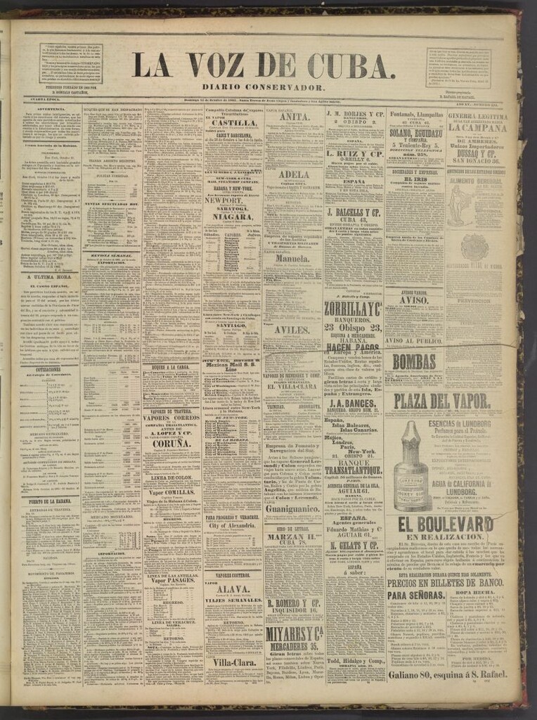 Miniatura de La Voz de Cuba : diario conservador del 15 de octubre de 1882