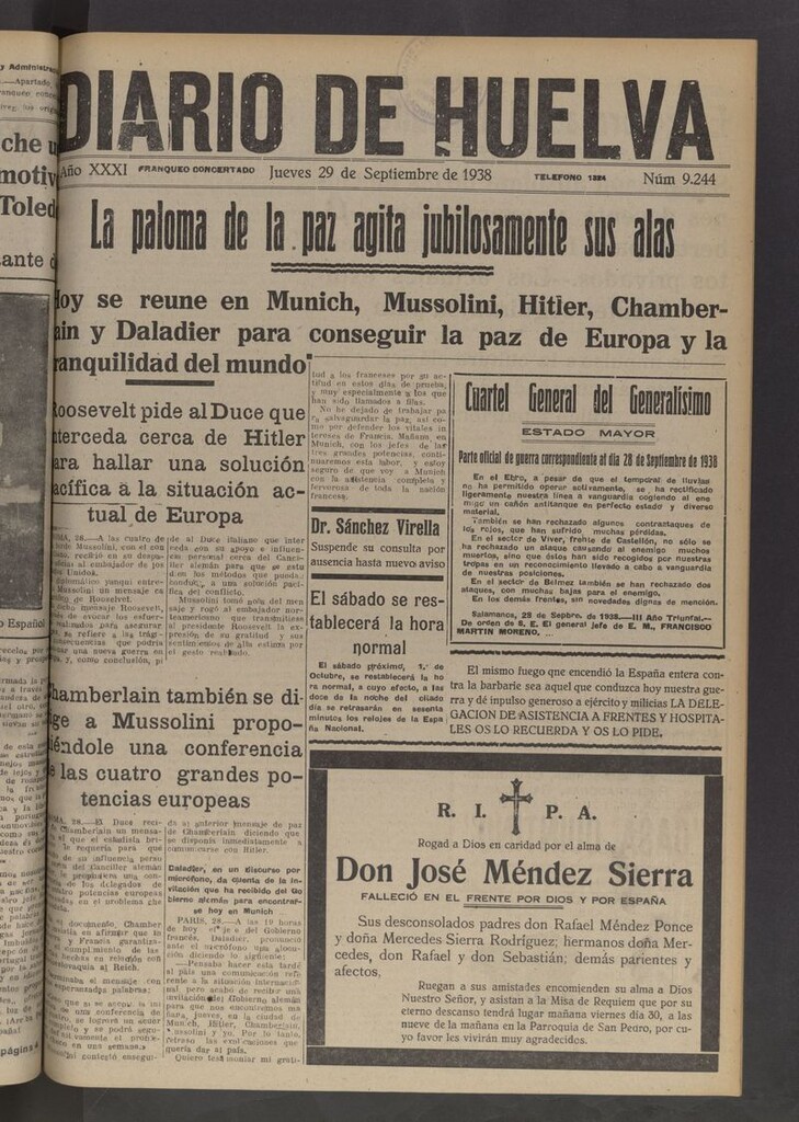 Miniatura de Diario de Huelva : periódico independiente del 29 de septiembre de 1938