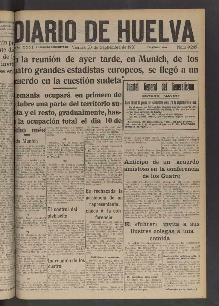 Miniatura de Diario de Huelva : periódico independiente del 30 de septiembre de 1938