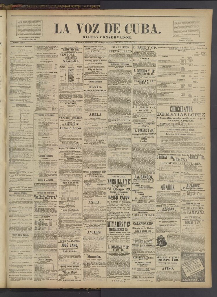 Miniatura de La Voz de Cuba : diario conservador del 1 de diciembre de 1882