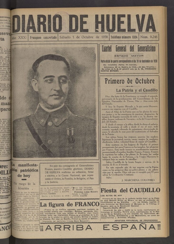 Miniatura de Diario de Huelva : periódico independiente del 1 de octubre de 1938