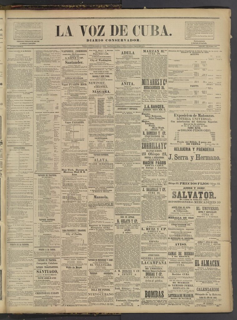 Miniatura de La Voz de Cuba : diario conservador del 15 de diciembre de 1882