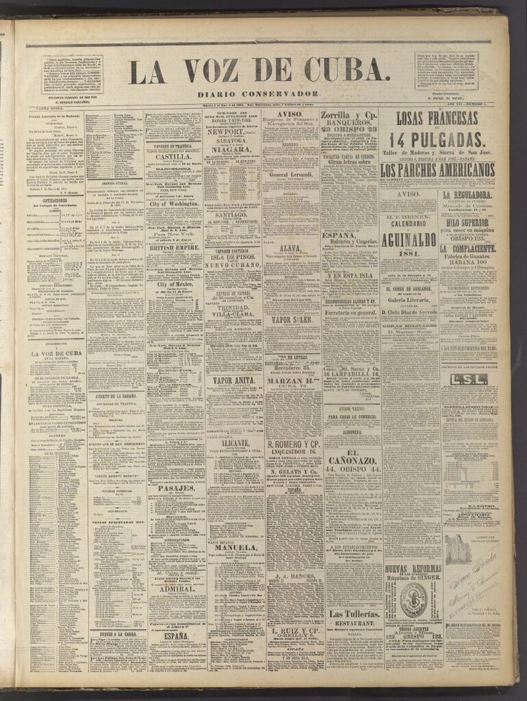 Miniatura de La Voz de Cuba: diario conservador del 4 de enero de 1881