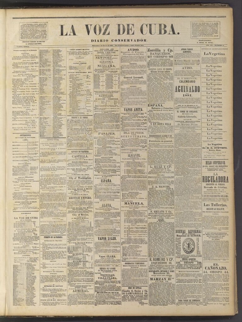 Miniatura de La Voz de Cuba: diario conservador del 5 de enero de 1881