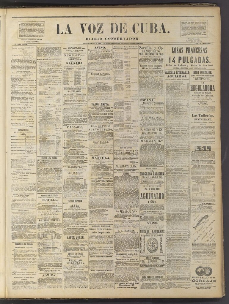 Miniatura de La Voz de Cuba: diario conservador del 6 de enero de 1881