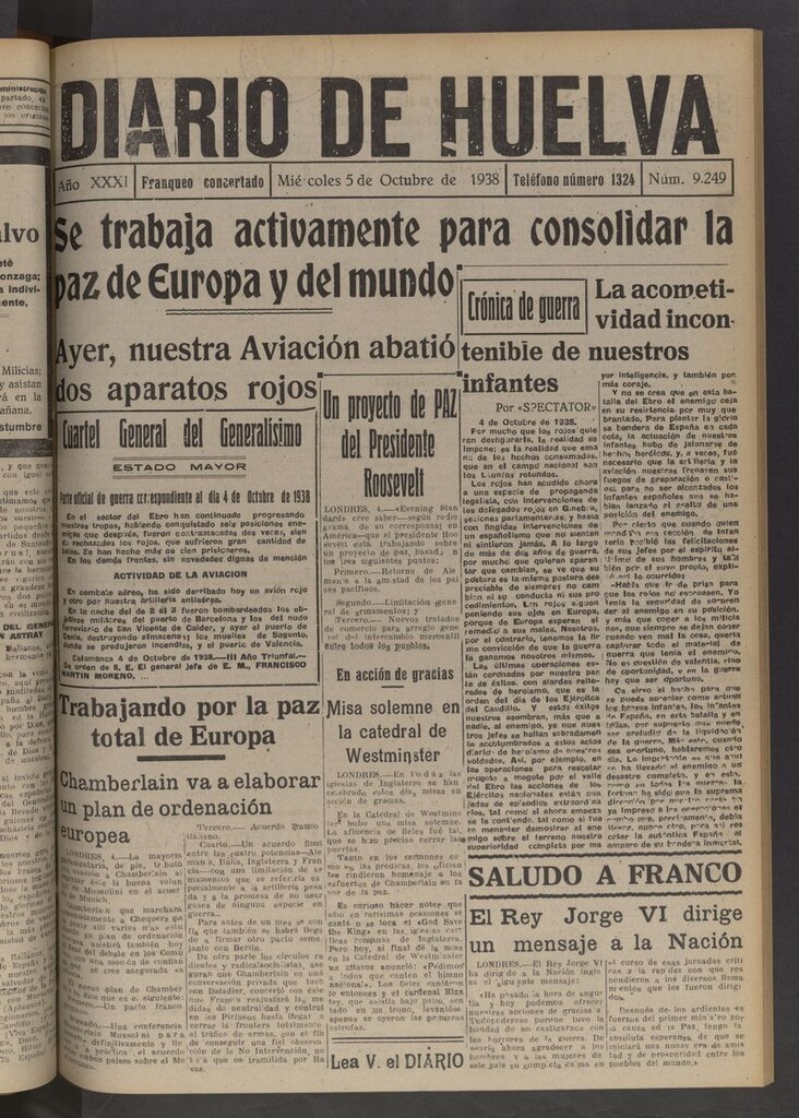 Miniatura de Diario de Huelva : periódico independiente del 5 de octubre de 1938