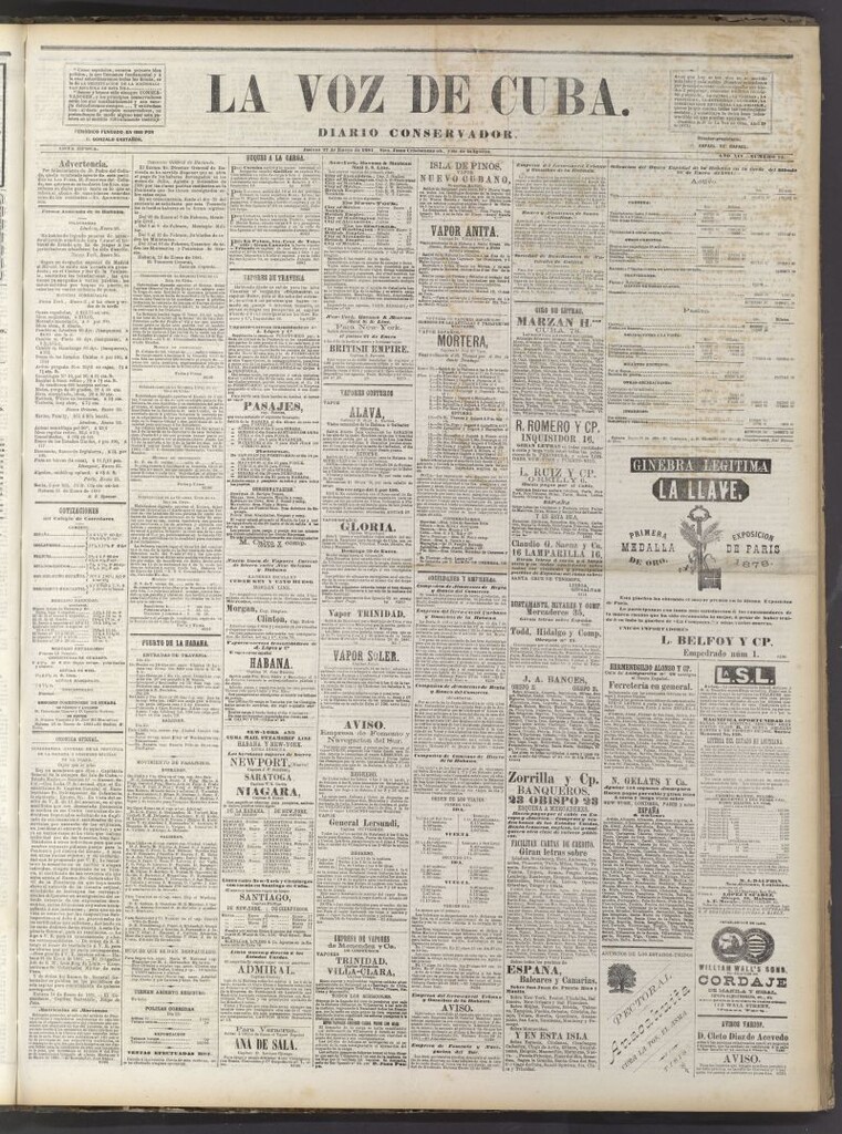 Miniatura de La Voz de Cuba: diario conservador del 27 de enero de 1881
