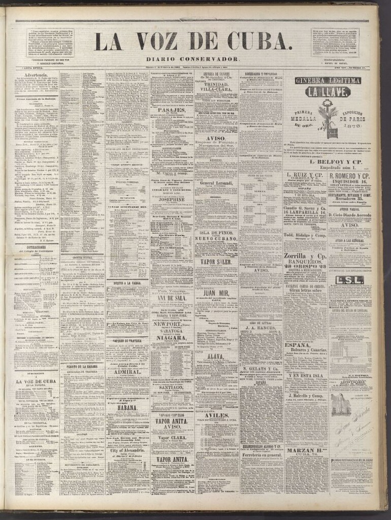 Miniatura de La Voz de Cuba: diario conservador del 1 de febrero de 1881