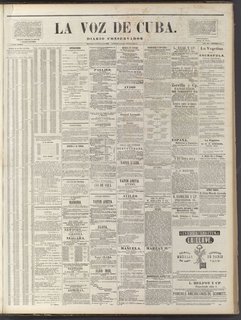 Miniatura de La Voz de Cuba: diario conservador del 2 de febrero de 1881