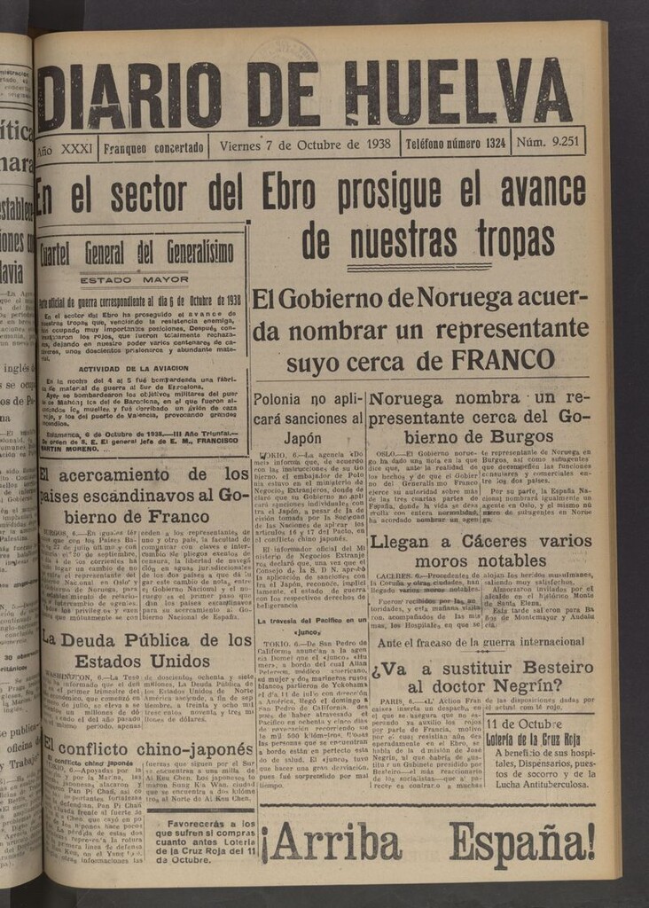 Miniatura de Diario de Huelva : periódico independiente del 7 de octubre de 1938