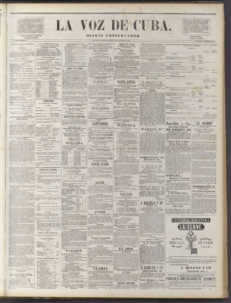 Miniatura de La Voz de Cuba: diario conservador del 9 de febrero de 1881