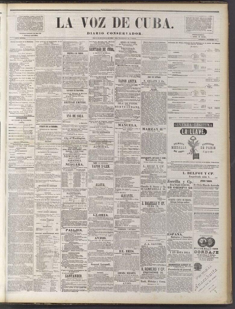 Miniatura de La Voz de Cuba: diario conservador del 10 de febrero de 1881
