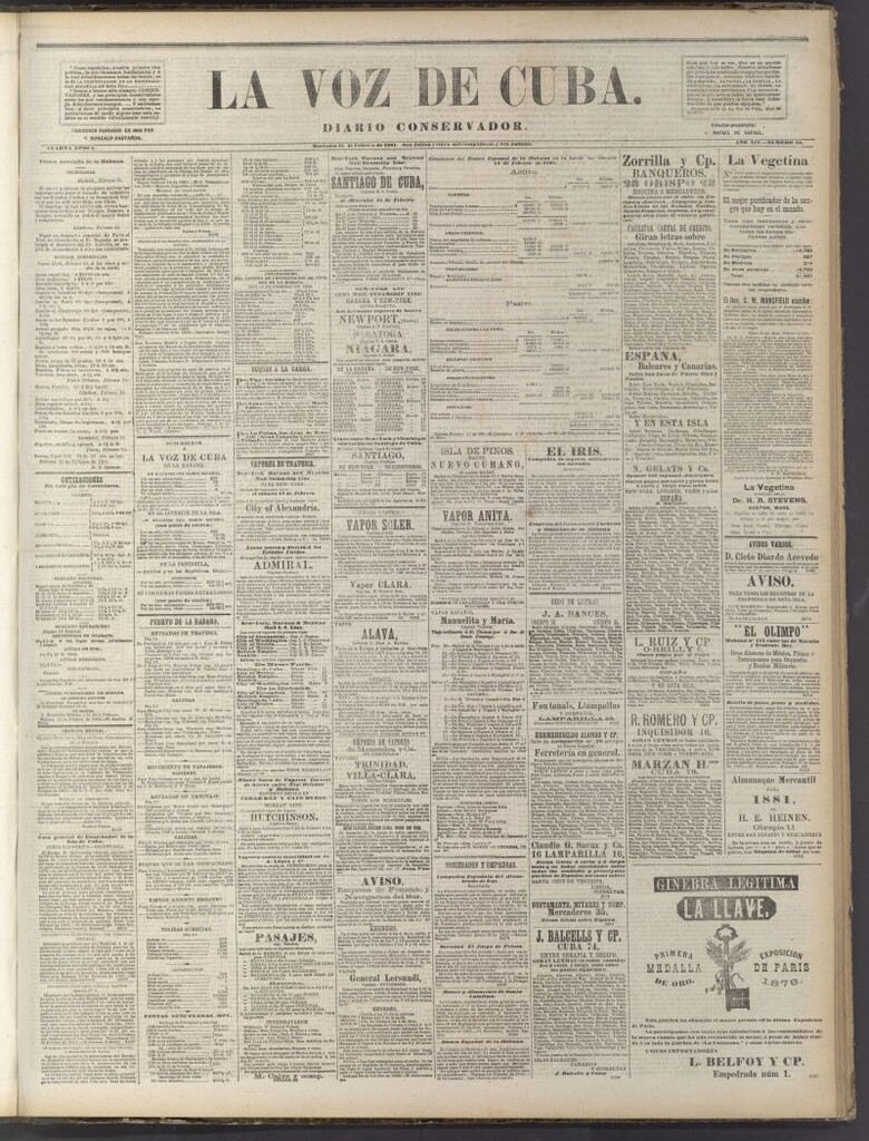 Miniatura de La Voz de Cuba: diario conservador del 16 de febrero de 1881
