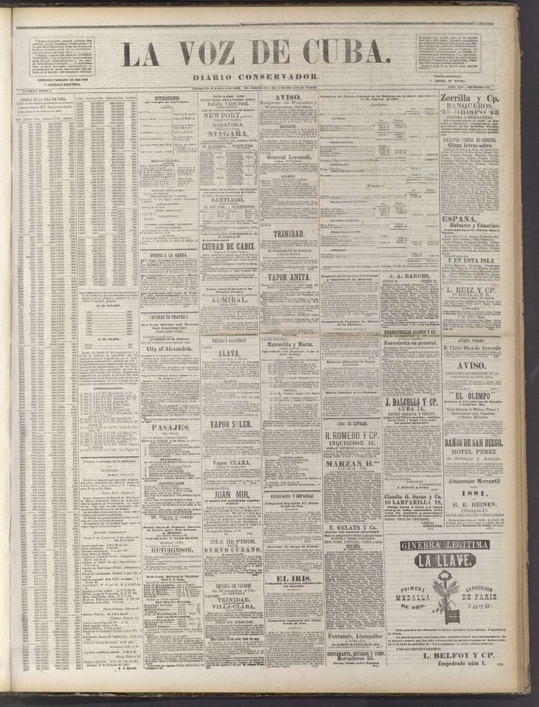 Miniatura de La Voz de Cuba: diario conservador del 18 de febrero de 1881
