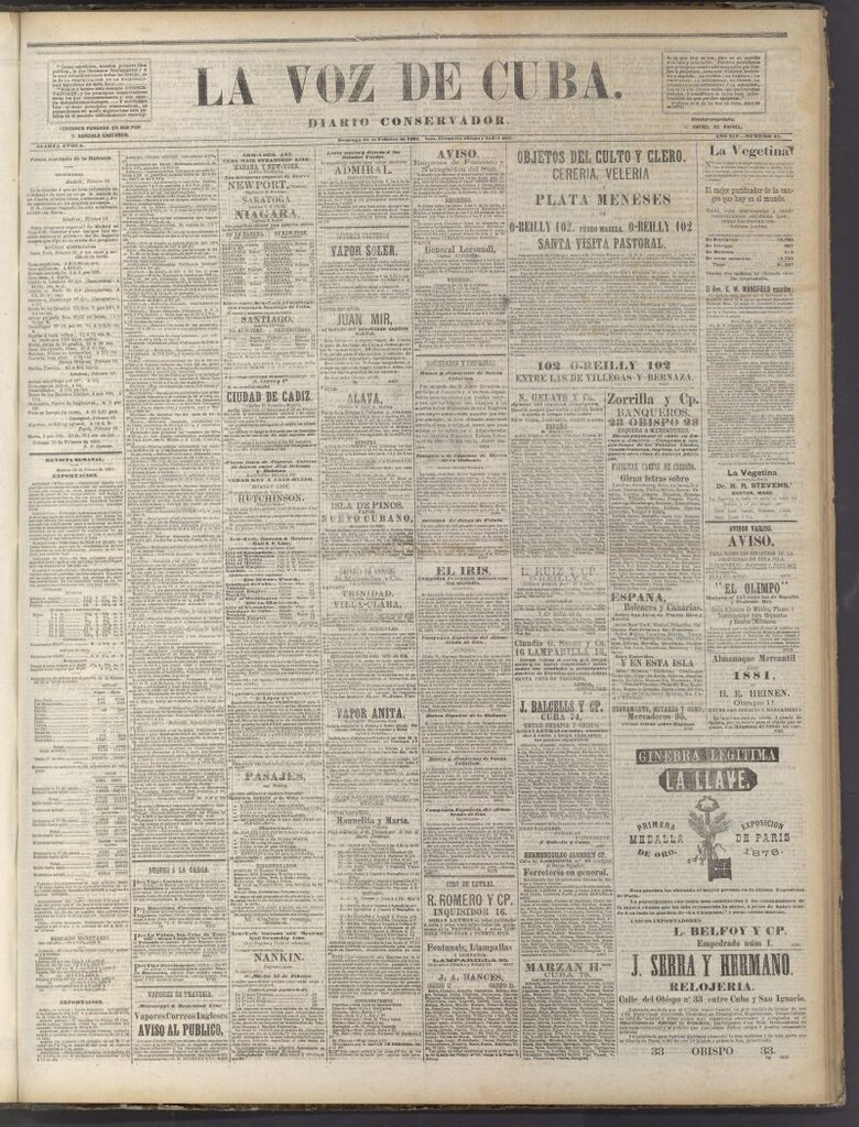 Miniatura de La Voz de Cuba: diario conservador del 20 de febrero de 1881