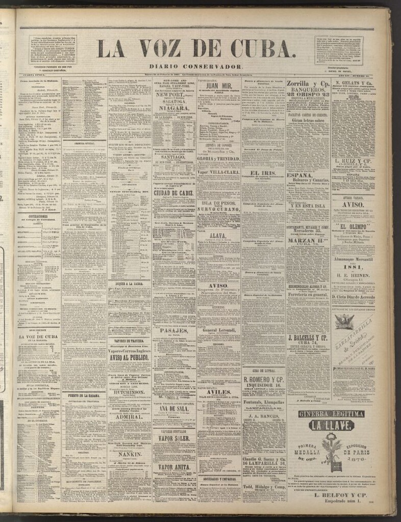 Miniatura de La Voz de Cuba: diario conservador del 22 de febrero de 1881