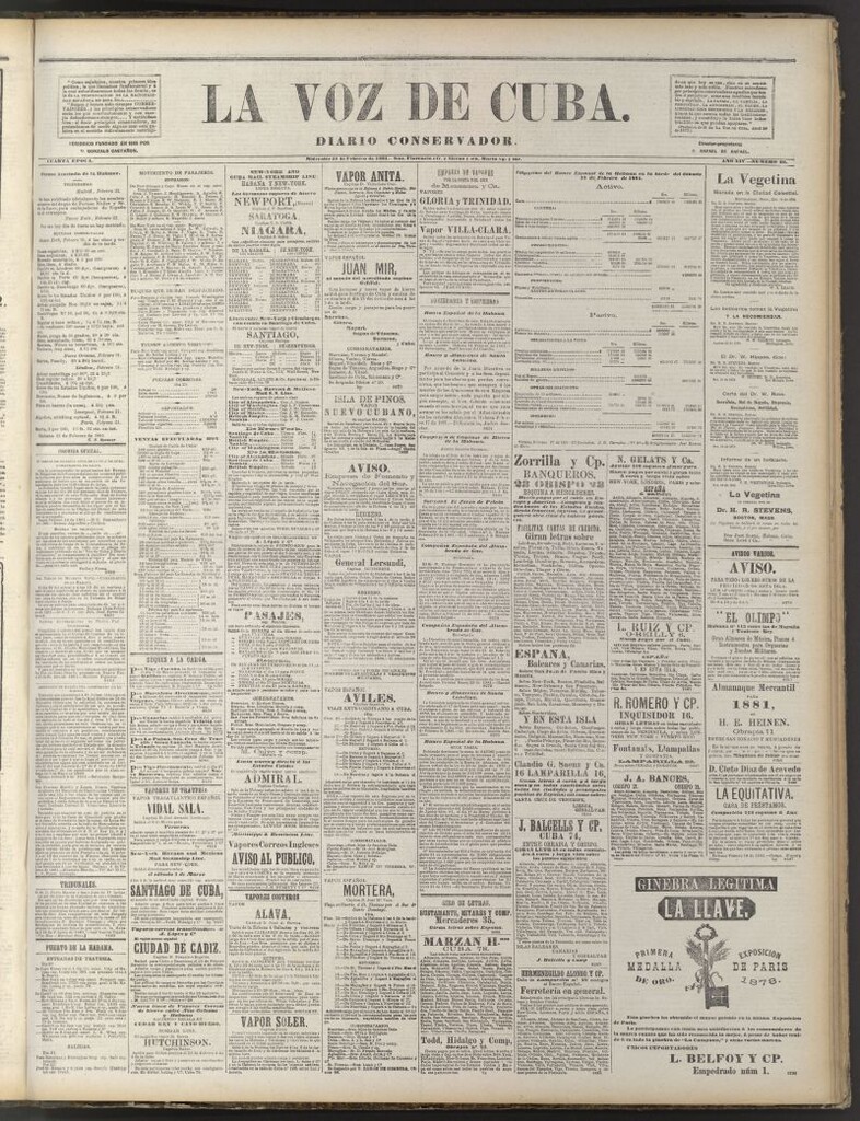 Miniatura de La Voz de Cuba: diario conservador del 23 de febrero de 1881