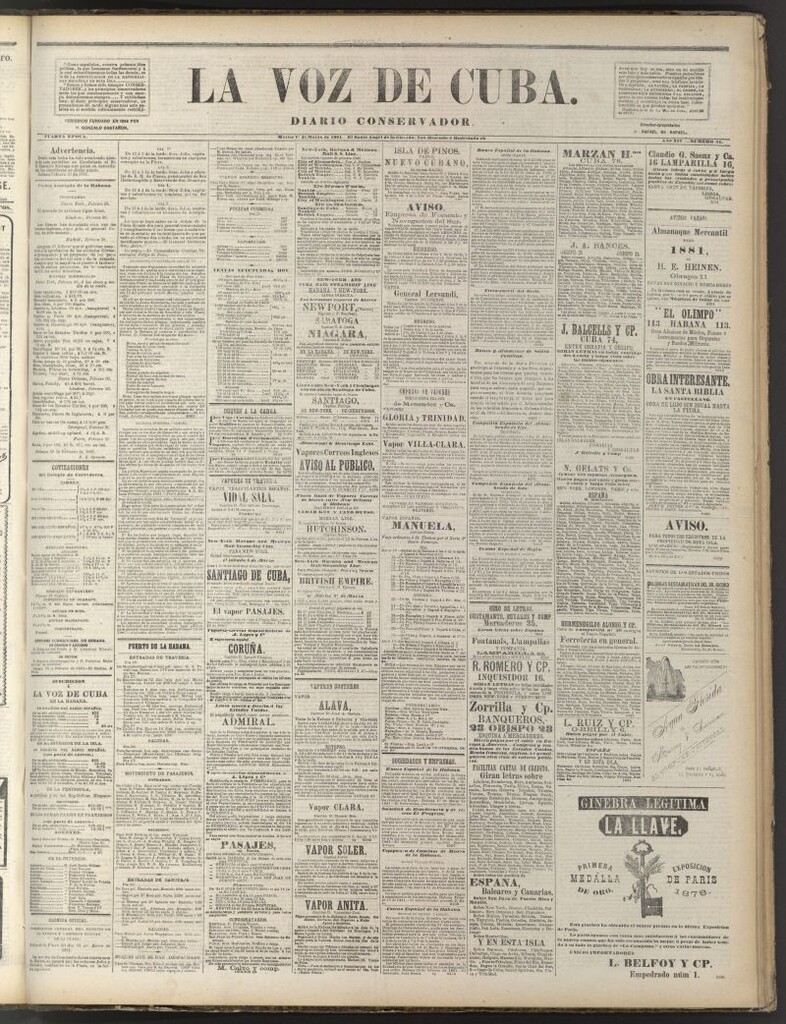 Miniatura de La Voz de Cuba: diario conservador del 1 de marzo de 1881