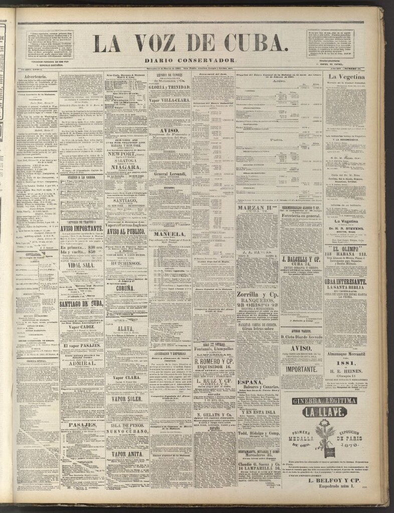 Miniatura de La Voz de Cuba: diario conservador del 2 de marzo de 1881