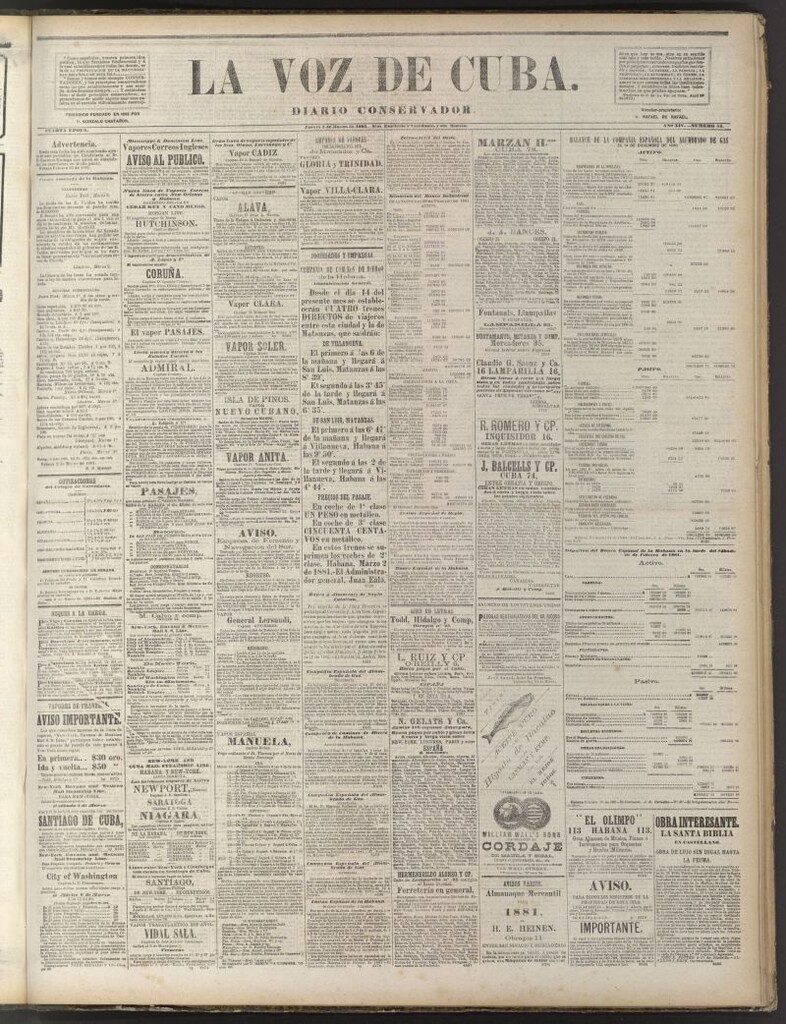 Miniatura de La Voz de Cuba: diario conservador del 3 de marzo de 1881