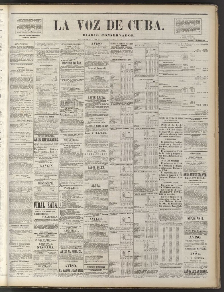 Miniatura de La Voz de Cuba: diario conservador del 11 de marzo de 1881