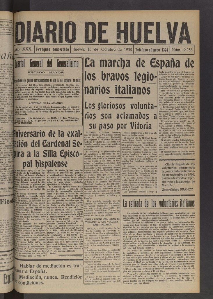 Miniatura de Diario de Huelva : periódico independiente del 13 de octubre de 1938